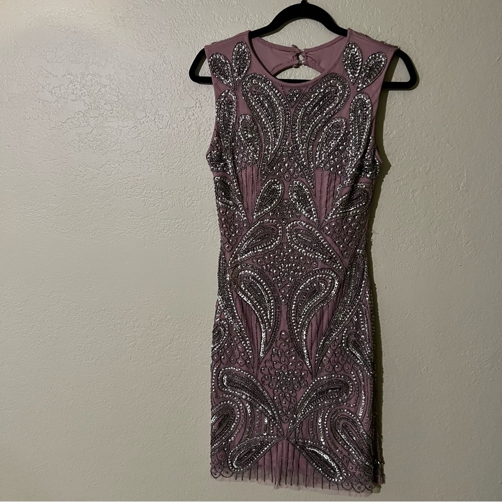 Elegant Silver and Mauve Embellished Sequin Dress
